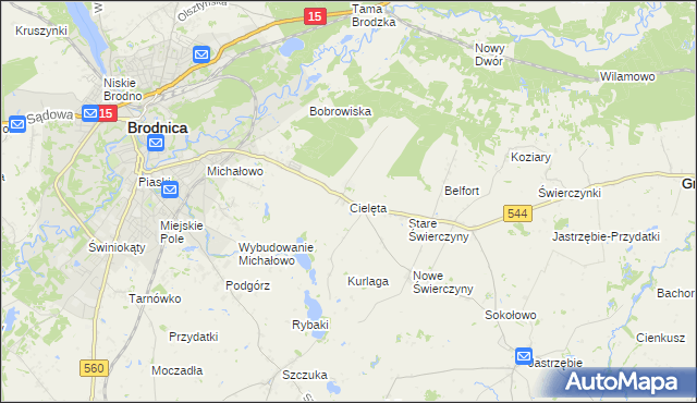 mapa Cielęta, Cielęta na mapie Targeo
