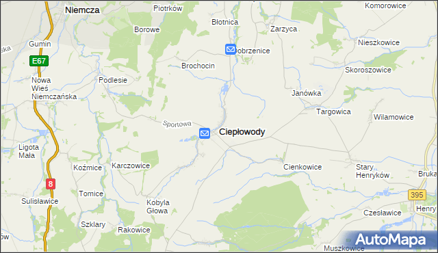 mapa Ciepłowody, Ciepłowody na mapie Targeo