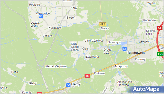 mapa Cisie gmina Blachownia, Cisie gmina Blachownia na mapie Targeo
