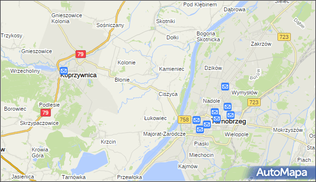 mapa Ciszyca gmina Koprzywnica, Ciszyca gmina Koprzywnica na mapie Targeo