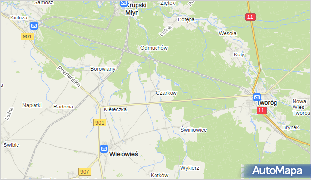 mapa Czarków gmina Wielowieś, Czarków gmina Wielowieś na mapie Targeo
