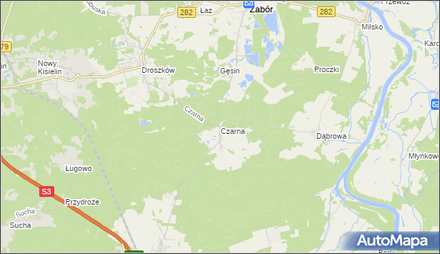 mapa Czarna gmina Zabór, Czarna gmina Zabór na mapie Targeo