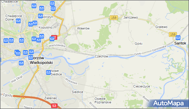 mapa Czechów gmina Santok, Czechów gmina Santok na mapie Targeo