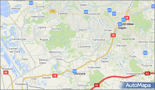 mapa Czyżowice gmina Gorzyce, Czyżowice gmina Gorzyce na mapie Targeo
