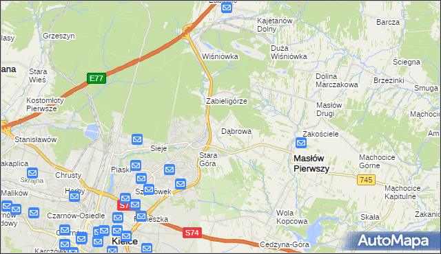 mapa Dąbrowa gmina Masłów, Dąbrowa gmina Masłów na mapie Targeo