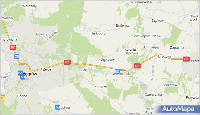 mapa Dąbrowa gmina Sokołów Podlaski, Dąbrowa gmina Sokołów Podlaski na mapie Targeo