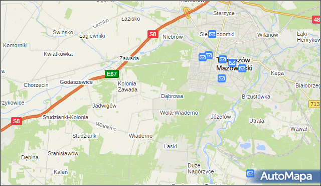 mapa Dąbrowa gmina Tomaszów Mazowiecki, Dąbrowa gmina Tomaszów Mazowiecki na mapie Targeo