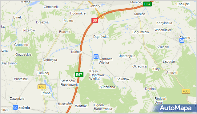 mapa Dąbrowa Wielka gmina Sieradz, Dąbrowa Wielka gmina Sieradz na mapie Targeo