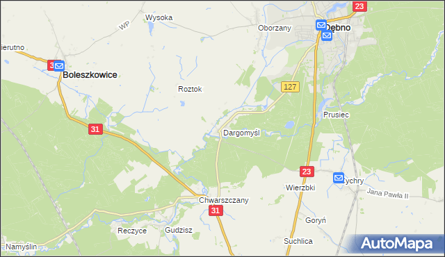 mapa Dargomyśl gmina Dębno, Dargomyśl gmina Dębno na mapie Targeo