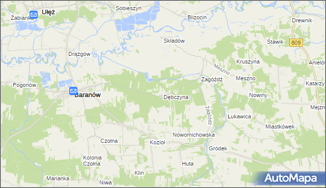 mapa Dębczyna gmina Baranów, Dębczyna gmina Baranów na mapie Targeo
