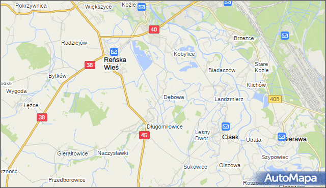 mapa Dębowa gmina Reńska Wieś, Dębowa gmina Reńska Wieś na mapie Targeo
