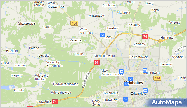 mapa Domiechowice, Domiechowice na mapie Targeo