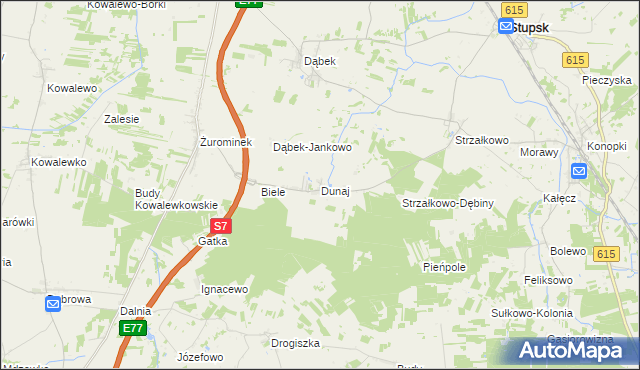 mapa Dunaj gmina Stupsk, Dunaj gmina Stupsk na mapie Targeo