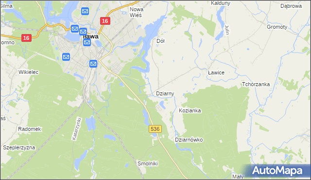 mapa Dziarny, Dziarny na mapie Targeo