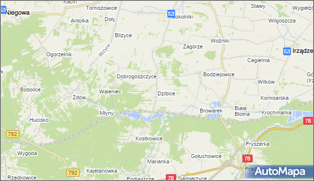mapa Dzibice, Dzibice na mapie Targeo