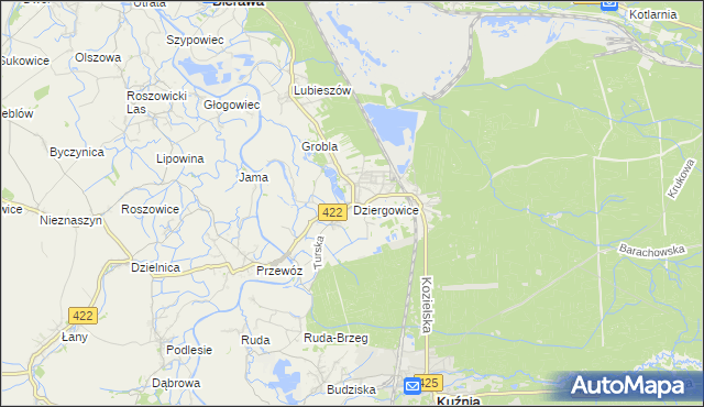 mapa Dziergowice, Dziergowice na mapie Targeo