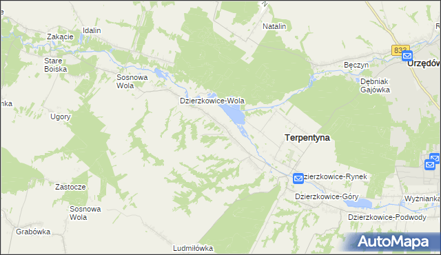 mapa Dzierzkowice-Zastawie, Dzierzkowice-Zastawie na mapie Targeo