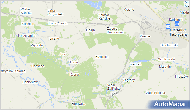 mapa Elżbiecin gmina Rejowiec, Elżbiecin gmina Rejowiec na mapie Targeo