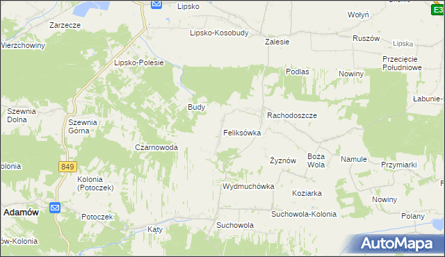 mapa Feliksówka gmina Adamów, Feliksówka gmina Adamów na mapie Targeo