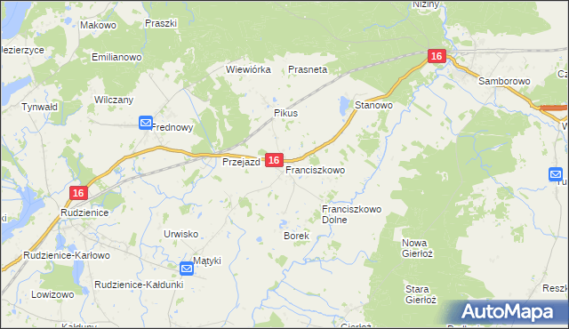 mapa Franciszkowo gmina Iława, Franciszkowo gmina Iława na mapie Targeo