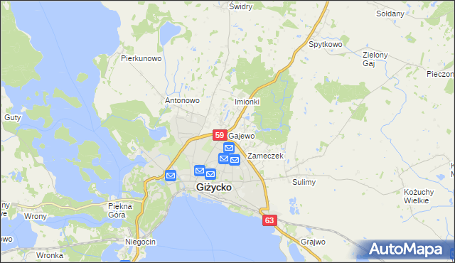 mapa Gajewo gmina Giżycko, Gajewo gmina Giżycko na mapie Targeo