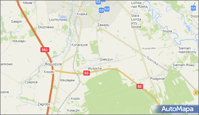 mapa Giełczyn gmina Łomża, Giełczyn gmina Łomża na mapie Targeo