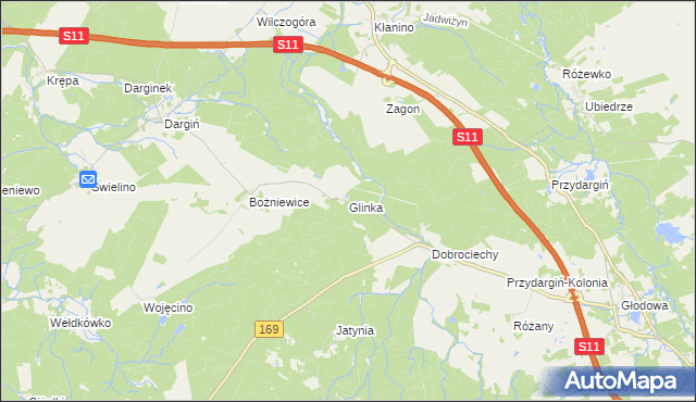 mapa Glinka gmina Bobolice, Glinka gmina Bobolice na mapie Targeo