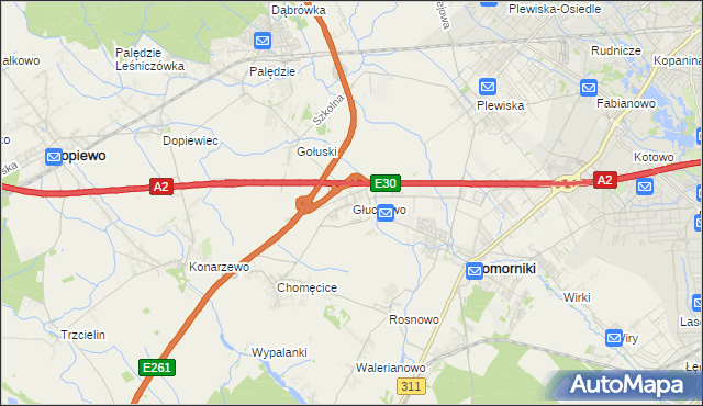 mapa Głuchowo gmina Komorniki, Głuchowo gmina Komorniki na mapie Targeo