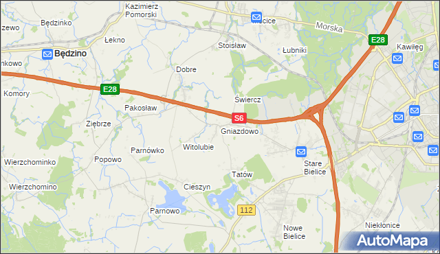 mapa Gniazdowo gmina Biesiekierz, Gniazdowo gmina Biesiekierz na mapie Targeo