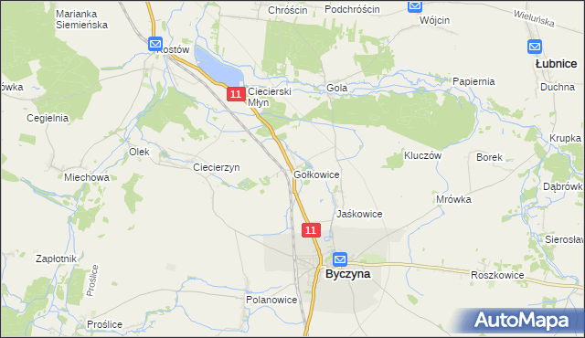 mapa Gołkowice gmina Byczyna, Gołkowice gmina Byczyna na mapie Targeo