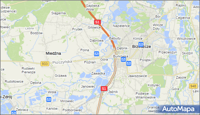 mapa Góra gmina Miedźna, Góra gmina Miedźna na mapie Targeo