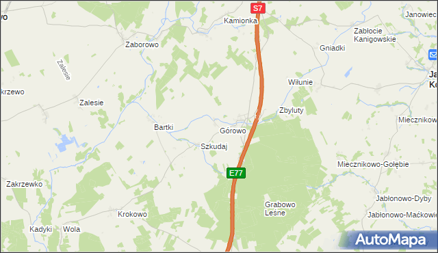 mapa Górowo gmina Kozłowo, Górowo gmina Kozłowo na mapie Targeo