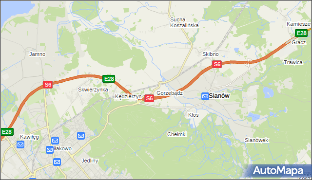 mapa Gorzebądz gmina Sianów, Gorzebądz gmina Sianów na mapie Targeo