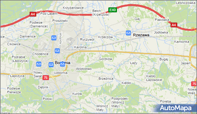 mapa Gorzków gmina Bochnia, Gorzków gmina Bochnia na mapie Targeo
