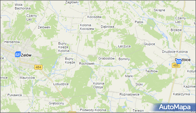 mapa Grabostów gmina Zelów, Grabostów gmina Zelów na mapie Targeo