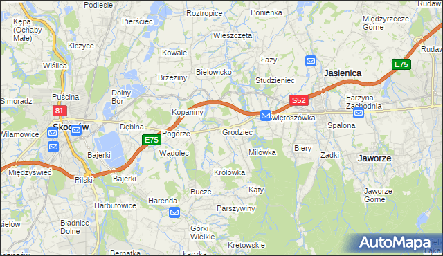mapa Grodziec gmina Jasienica, Grodziec gmina Jasienica na mapie Targeo