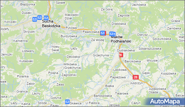 mapa Grzechynia, Grzechynia na mapie Targeo