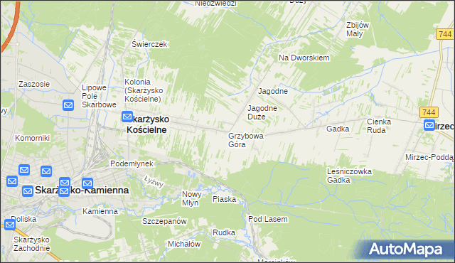 mapa Grzybowa Góra, Grzybowa Góra na mapie Targeo