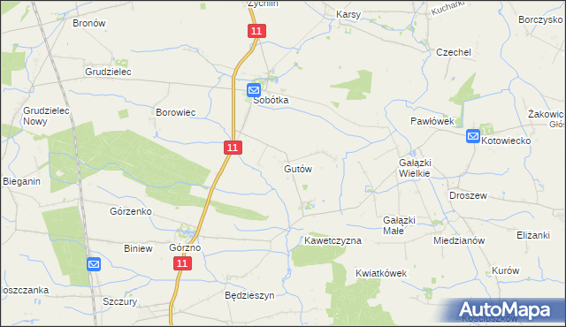 mapa Gutów gmina Ostrów Wielkopolski, Gutów gmina Ostrów Wielkopolski na mapie Targeo