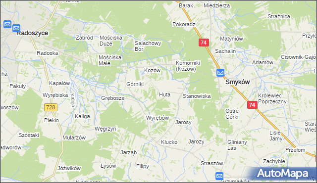 mapa Huta gmina Radoszyce, Huta gmina Radoszyce na mapie Targeo