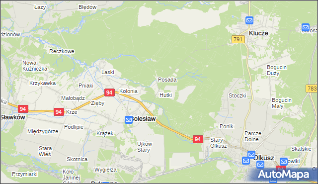 mapa Hutki gmina Bolesław, Hutki gmina Bolesław na mapie Targeo