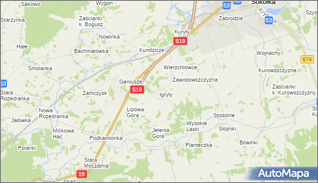 mapa Igryły, Igryły na mapie Targeo