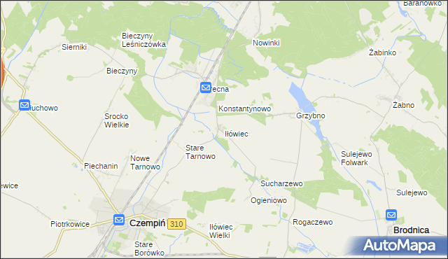 mapa Iłówiec gmina Brodnica, Iłówiec gmina Brodnica na mapie Targeo