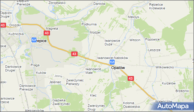 mapa Iwanowice-Naboków, Iwanowice-Naboków na mapie Targeo