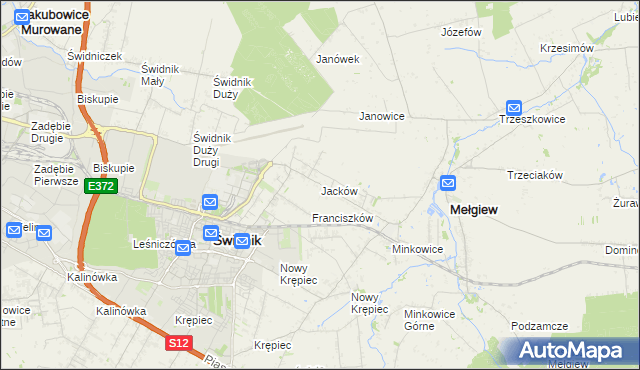 mapa Jacków gmina Mełgiew, Jacków gmina Mełgiew na mapie Targeo