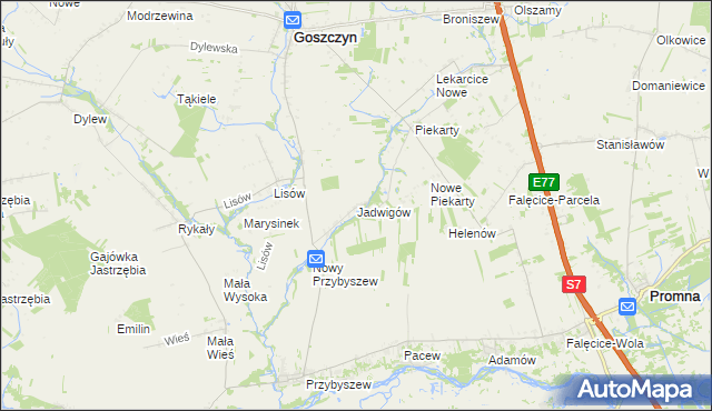 mapa Jadwigów gmina Promna, Jadwigów gmina Promna na mapie Targeo