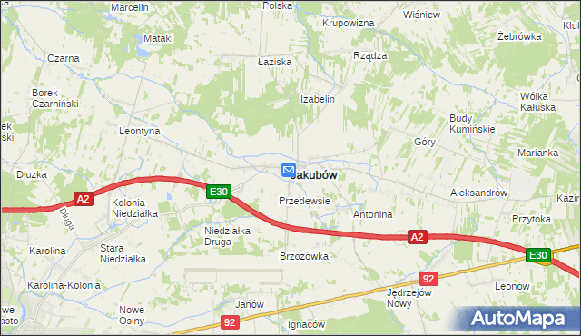 mapa Jakubów powiat miński, Jakubów powiat miński na mapie Targeo