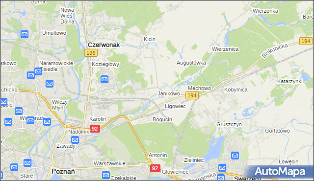 mapa Janikowo gmina Swarzędz, Janikowo gmina Swarzędz na mapie Targeo