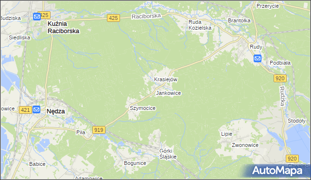 mapa Jankowice gmina Kuźnia Raciborska, Jankowice gmina Kuźnia Raciborska na mapie Targeo