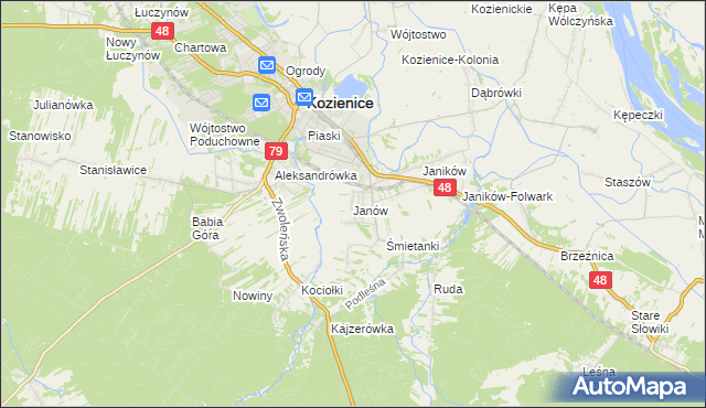mapa Janów gmina Kozienice, Janów gmina Kozienice na mapie Targeo